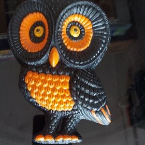 Black and Orange Owl Figurine Vintage